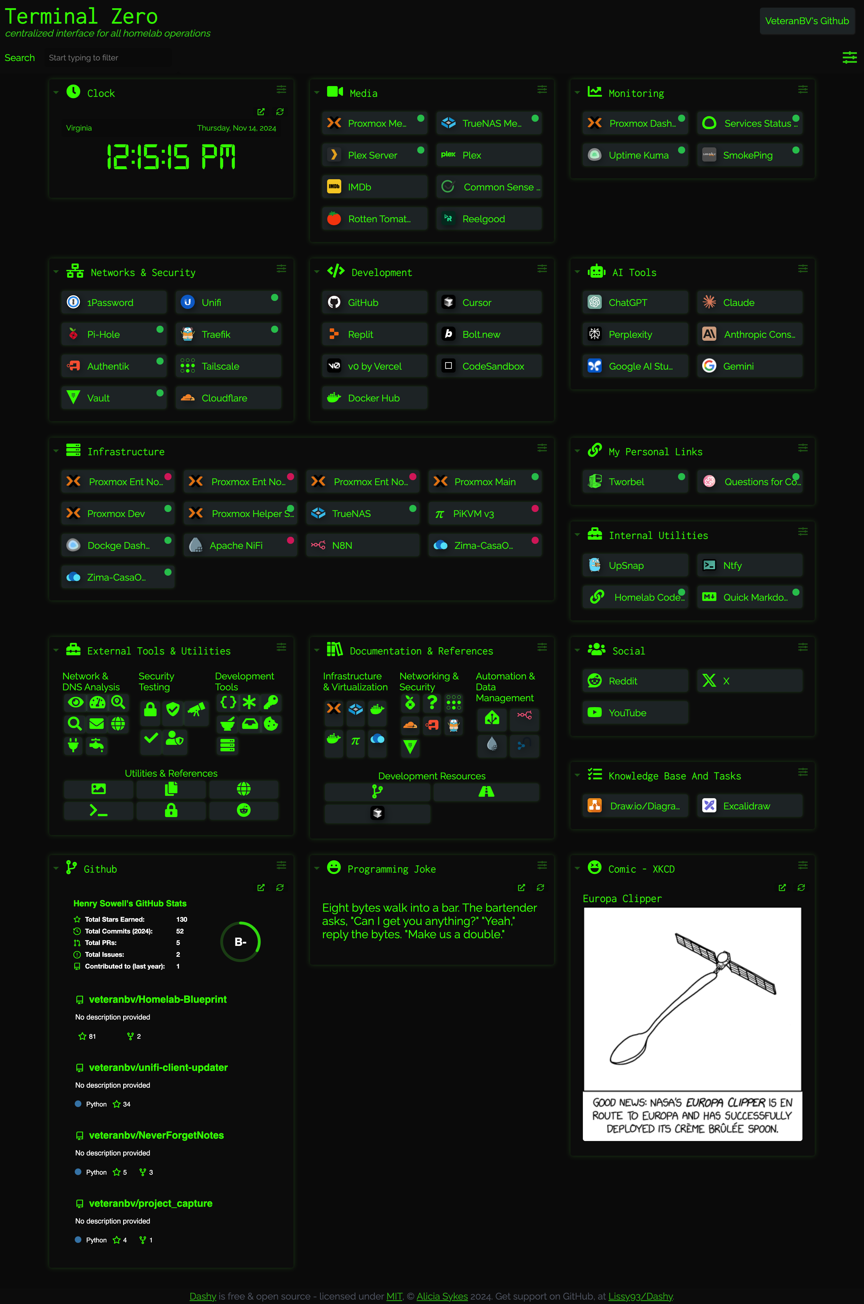 Dashy Dashboard with Terminal Theme